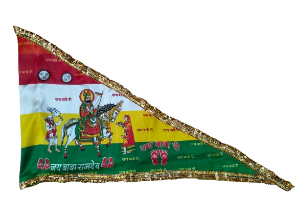 Baba Ramdev Flag with Ramdev Ji riding horse for temple and devotional use