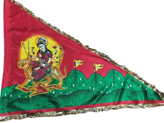 Maa Durga Flag with Sherawali Mata riding lion for Navratri and temple use